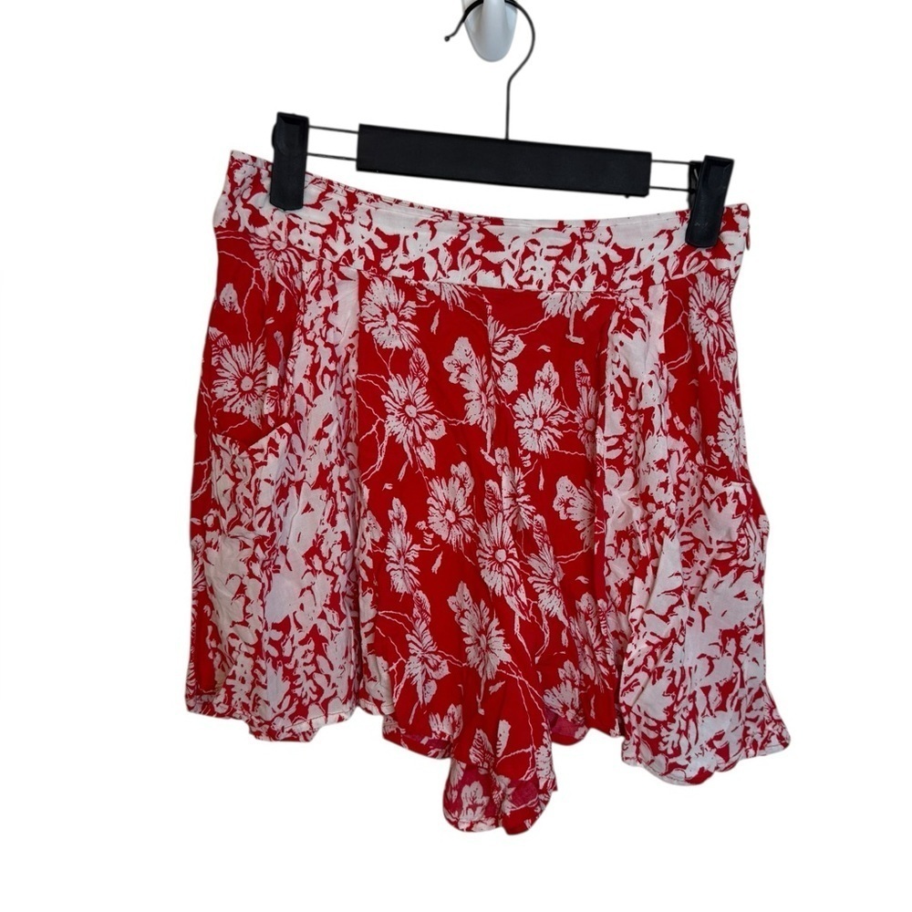 Free People Red & White Floral Flowy Shorts